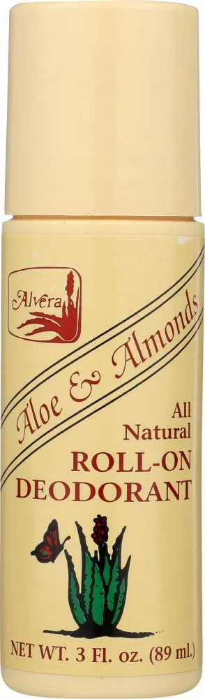 Alvera Roll-on Deodorant Aloe Based & Almonds - 3 fl. oz (89 ml) (Pack of 6)