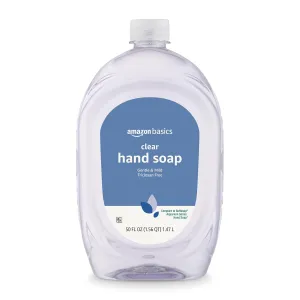 Amazon Basics Gentle & Mild Clear Liquid Hand Soap Refill, Triclosan-Free, 50 Fl Oz (Pack of 4) (Previously Solimo)