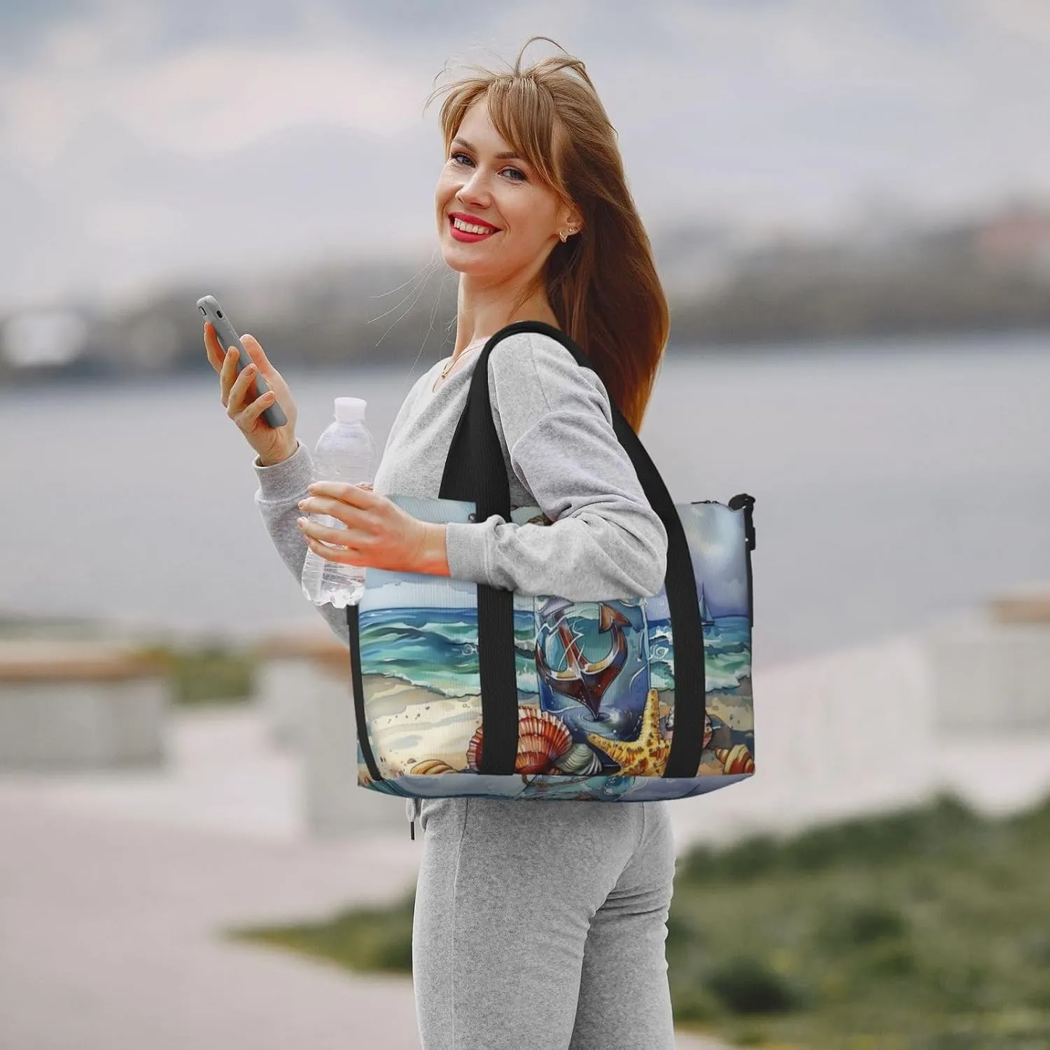 anchor ship in bottle print Travel Duffel Bag, Sports Tote Gym Bag, Swim Pool Bag Large Shoulder Tote Bag for Beach Weekender