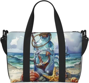 anchor ship in bottle print Travel Duffel Bag, Sports Tote Gym Bag, Swim Pool Bag Large Shoulder Tote Bag for Beach Weekender
