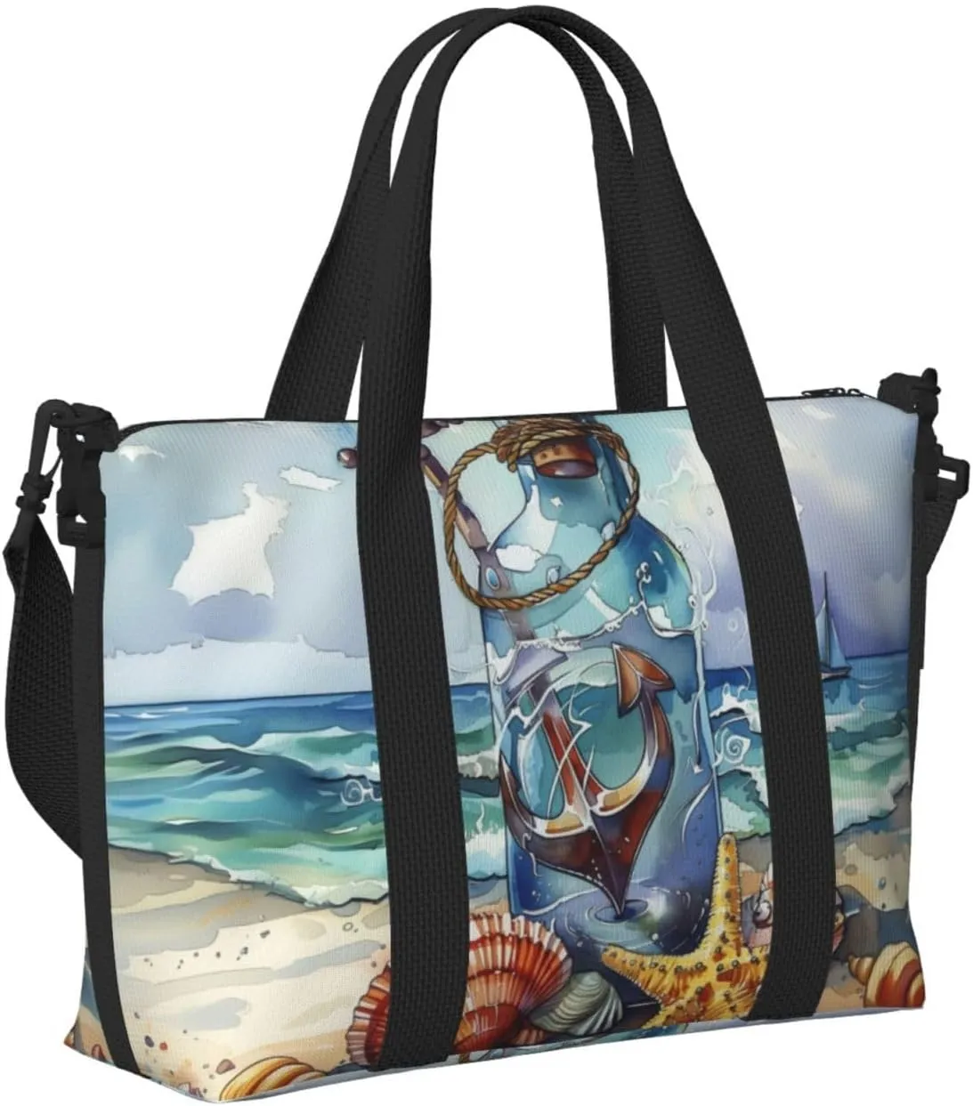 anchor ship in bottle print Travel Duffel Bag, Sports Tote Gym Bag, Swim Pool Bag Large Shoulder Tote Bag for Beach Weekender