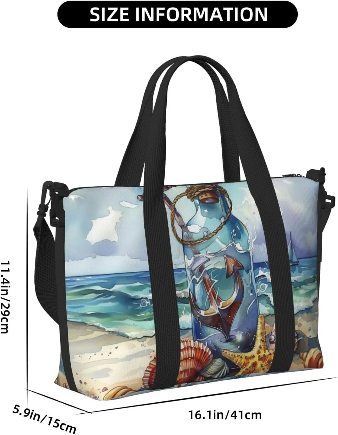 anchor ship in bottle print Travel Duffel Bag, Sports Tote Gym Bag, Swim Pool Bag Large Shoulder Tote Bag for Beach Weekender