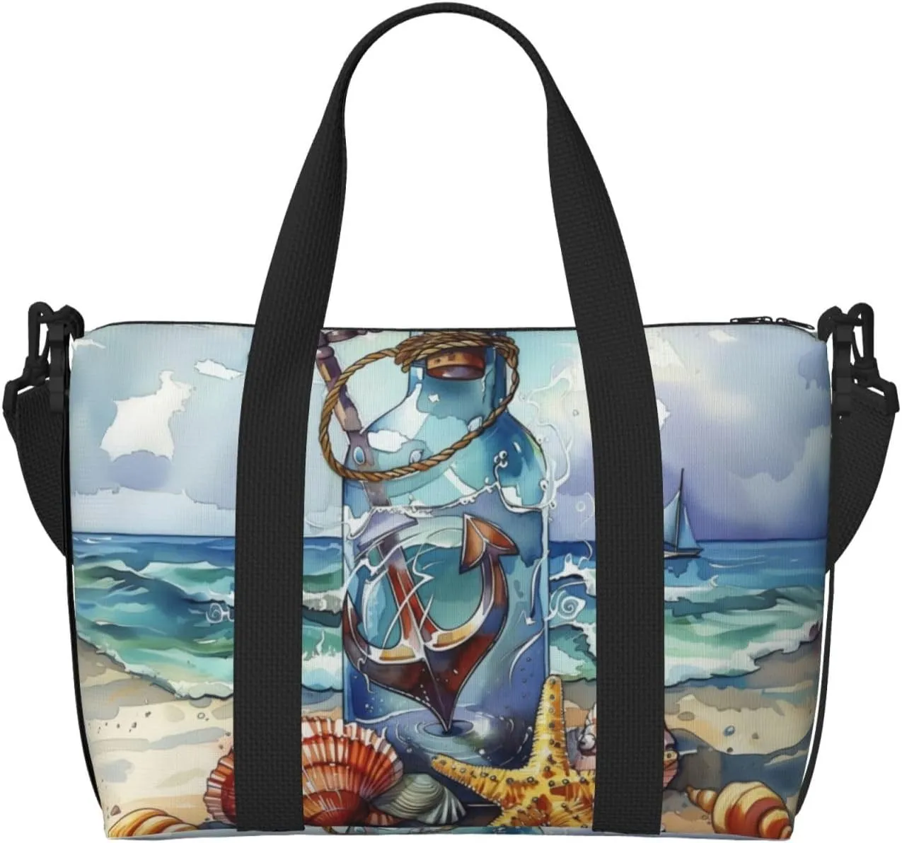 anchor ship in bottle print Travel Duffel Bag, Sports Tote Gym Bag, Swim Pool Bag Large Shoulder Tote Bag for Beach Weekender
