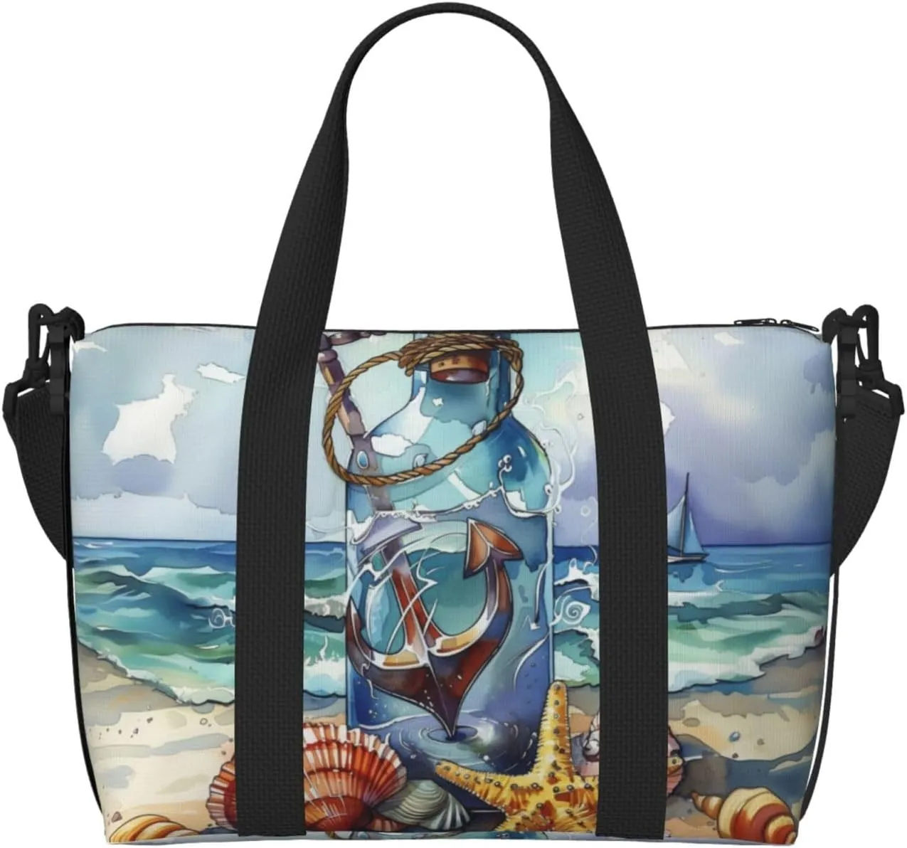 anchor ship in bottle print Travel Duffel Bag, Sports Tote Gym Bag, Swim Pool Bag Large Shoulder Tote Bag for Beach Weekender