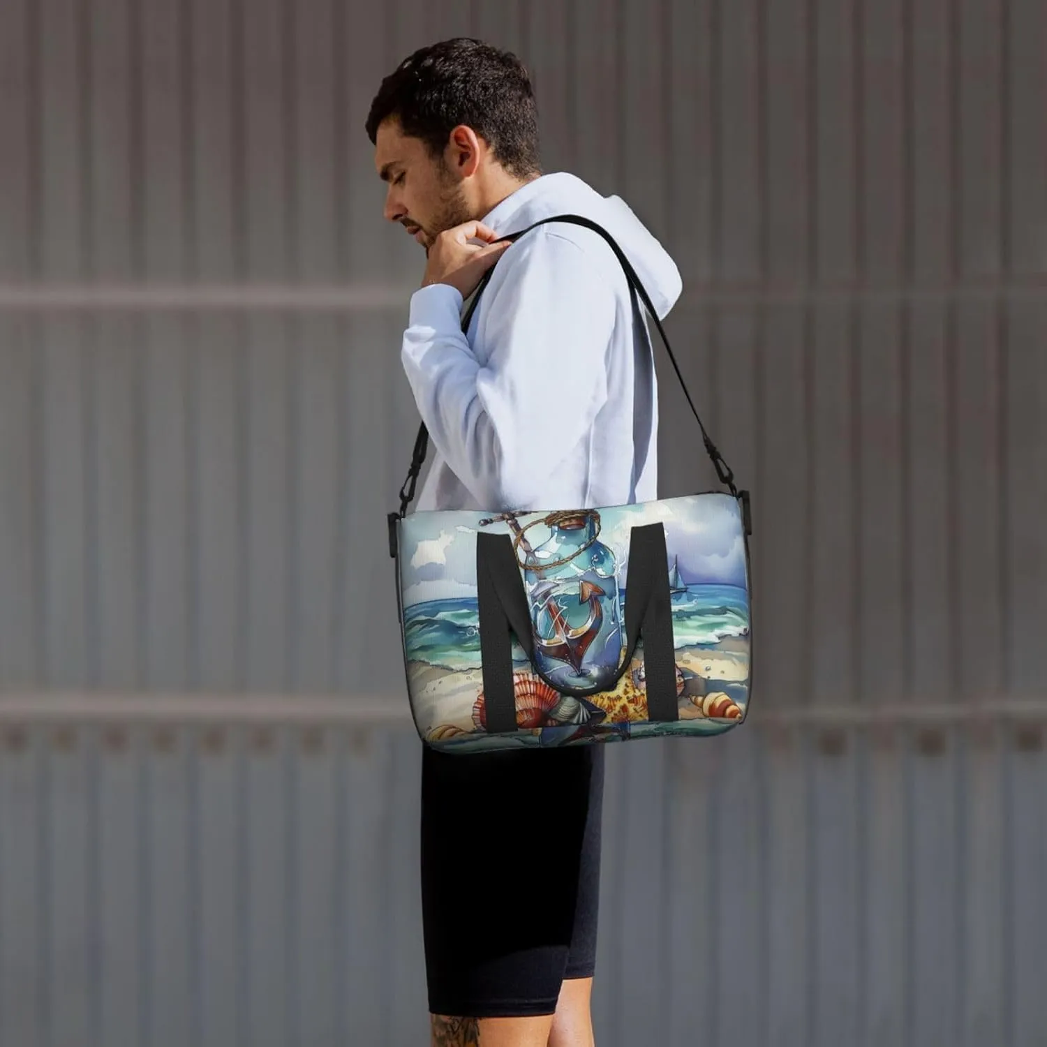 anchor ship in bottle print Travel Duffel Bag, Sports Tote Gym Bag, Swim Pool Bag Large Shoulder Tote Bag for Beach Weekender