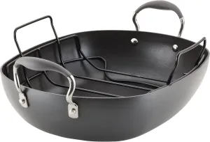 Anolon Advanced Hard Anodized Nonstick 2 Piece Roaster/Roasting Pan with Wire Rack, Oval, 16 Inch x 13 Inch, Dark Gray