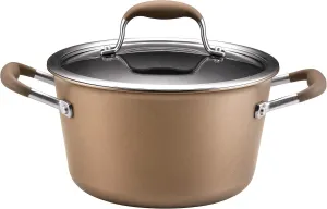 Anolon Advanced Hard Anodized Nonstick Sauce Pan/Saucepan with Lid, 4.5 Quart, Brown