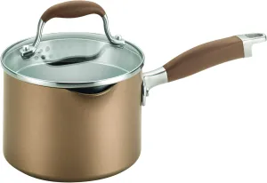 Anolon Advanced Hard Anodized Nonstick Sauce Pan/Saucepan with Straining and Lid, 2 Quart, Brown