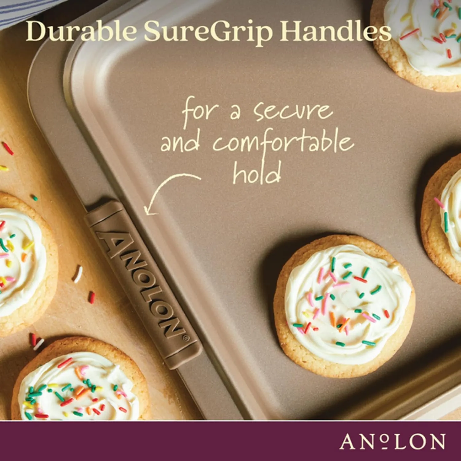 Anolon Advanced Nonstick Bakeware Cookie Pan Set/Baking Sheets with Silicone Grips, 2 Piece, Bronze