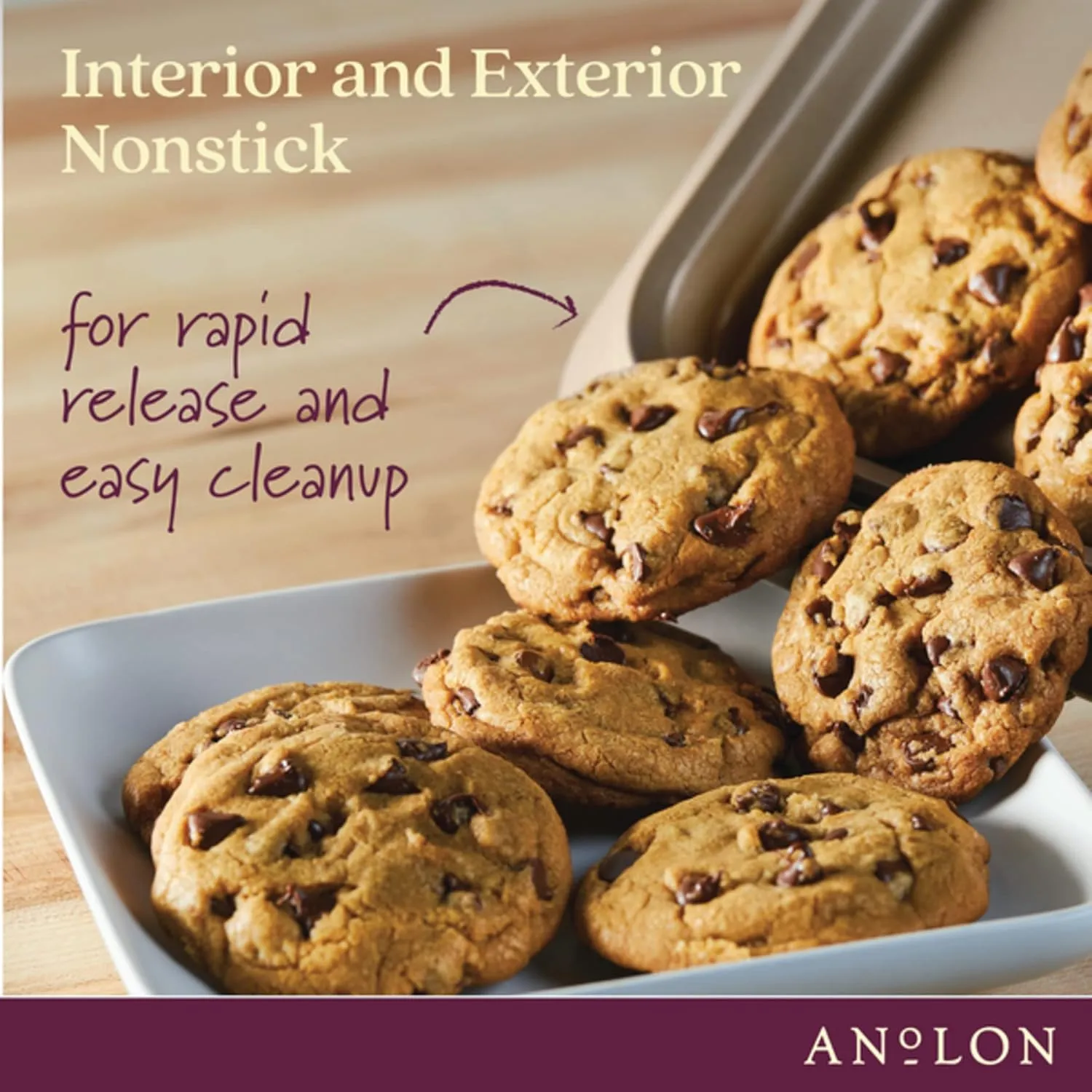 Anolon Advanced Nonstick Bakeware Cookie Pan Set/Baking Sheets with Silicone Grips, 2 Piece, Bronze