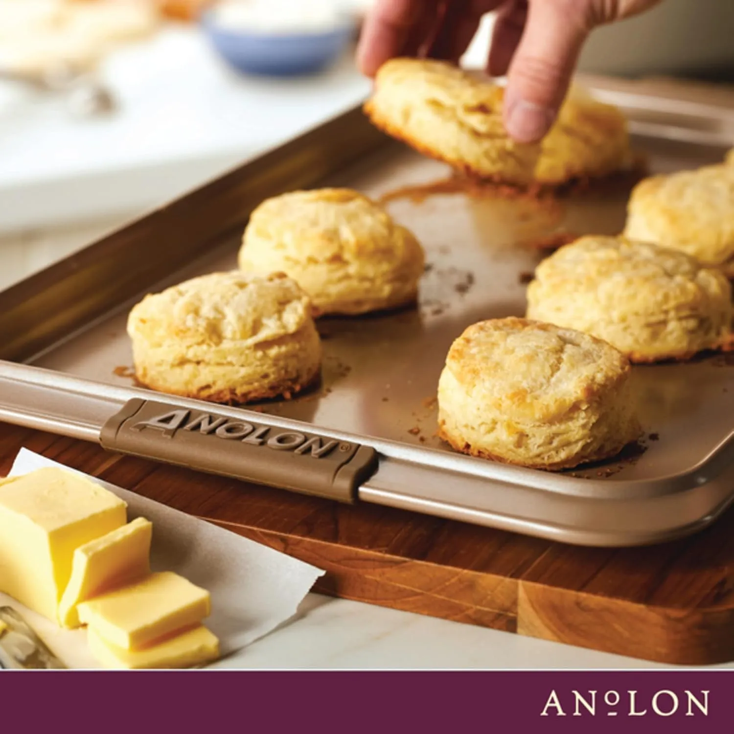 Anolon Advanced Nonstick Bakeware Cookie Pan Set/Baking Sheets with Silicone Grips, 2 Piece, Bronze