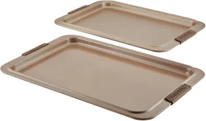 Anolon Advanced Nonstick Bakeware Cookie Pan Set/Baking Sheets with Silicone Grips, 2 Piece, Bronze