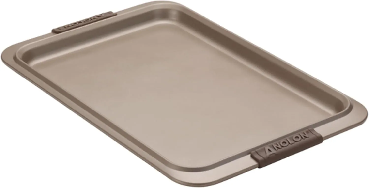 Anolon Advanced Nonstick Bakeware Cookie Pan Set/Baking Sheets with Silicone Grips, 2 Piece, Bronze