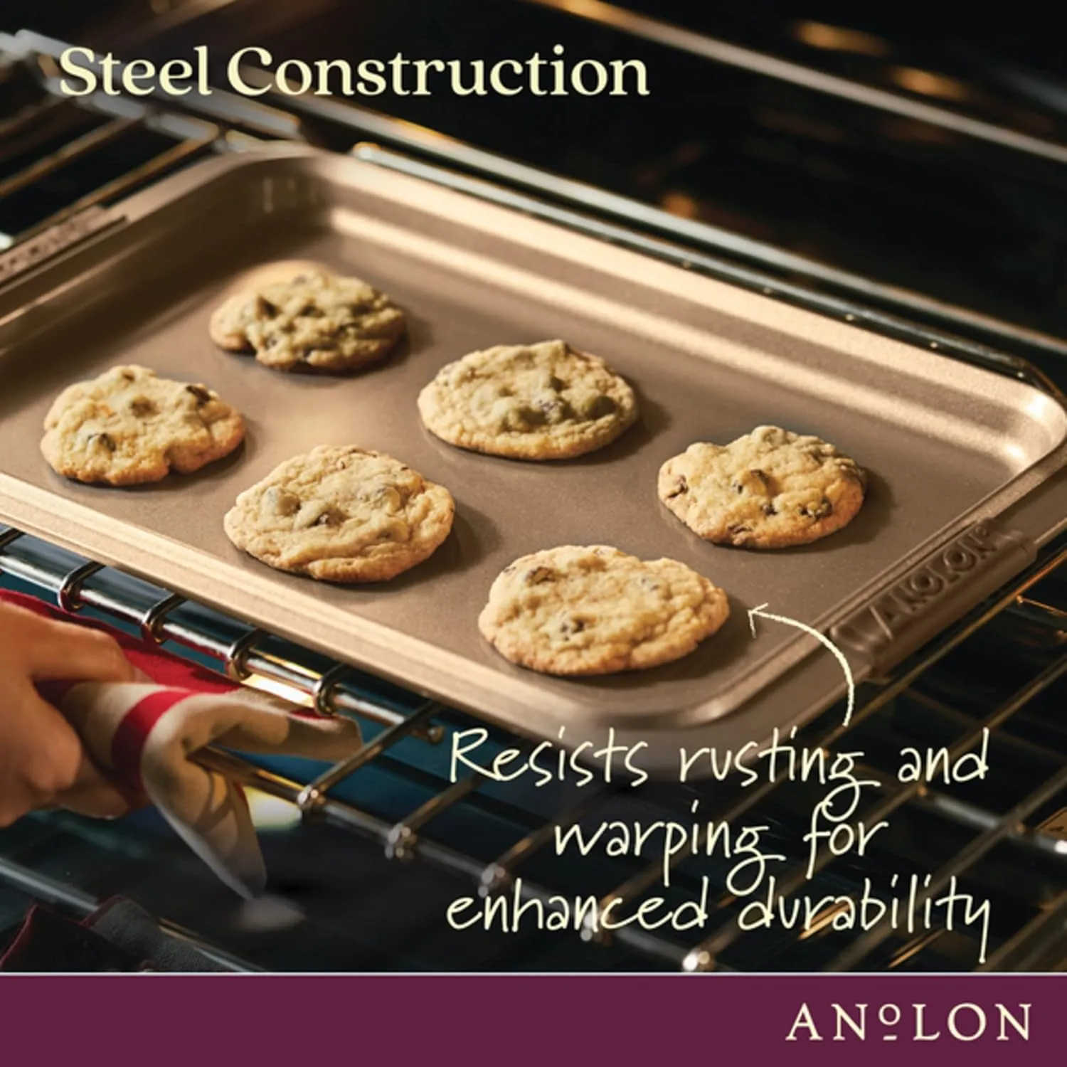 Anolon Advanced Nonstick Bakeware Cookie Pan Set/Baking Sheets with Silicone Grips, 2 Piece, Bronze
