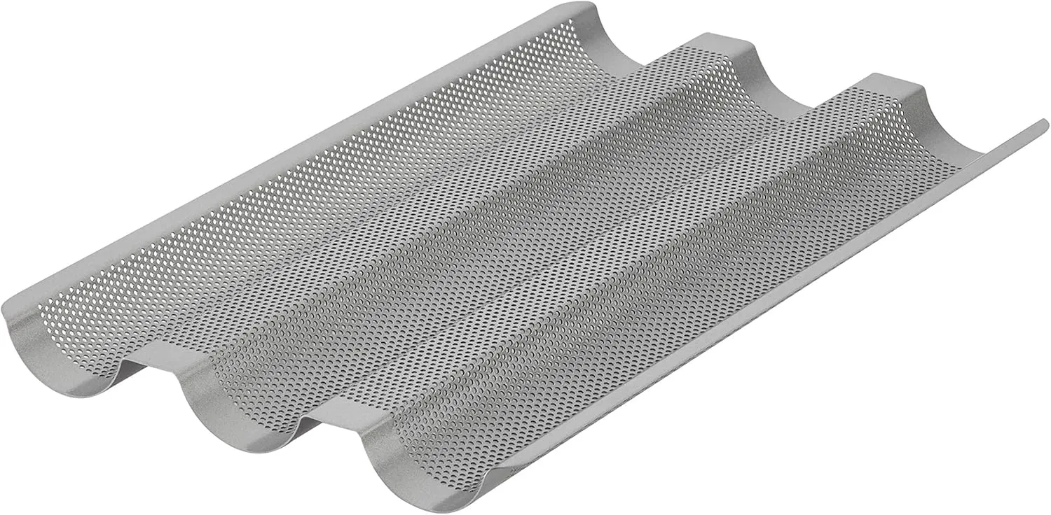 Anolon Advanced Nonstick Perforated Baguette Pan / Tray for Baking Bread - 3-Loaf, Graphite Gray