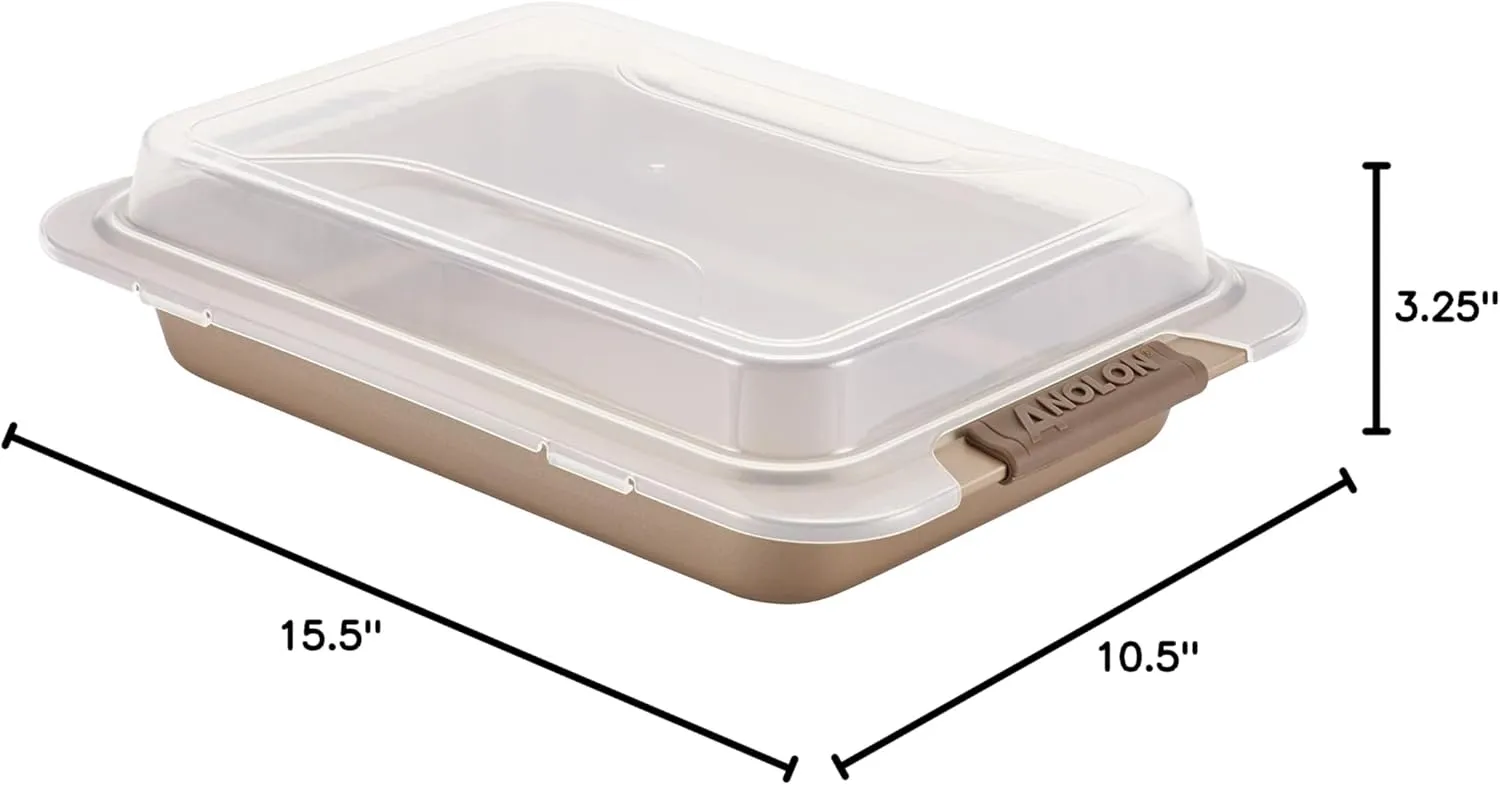 Anolon Bronze Nonstick Baking Pan With Lid / Nonstick Cake Pan With Lid, Rectangle - 9 Inch x 13 Inch, Brown