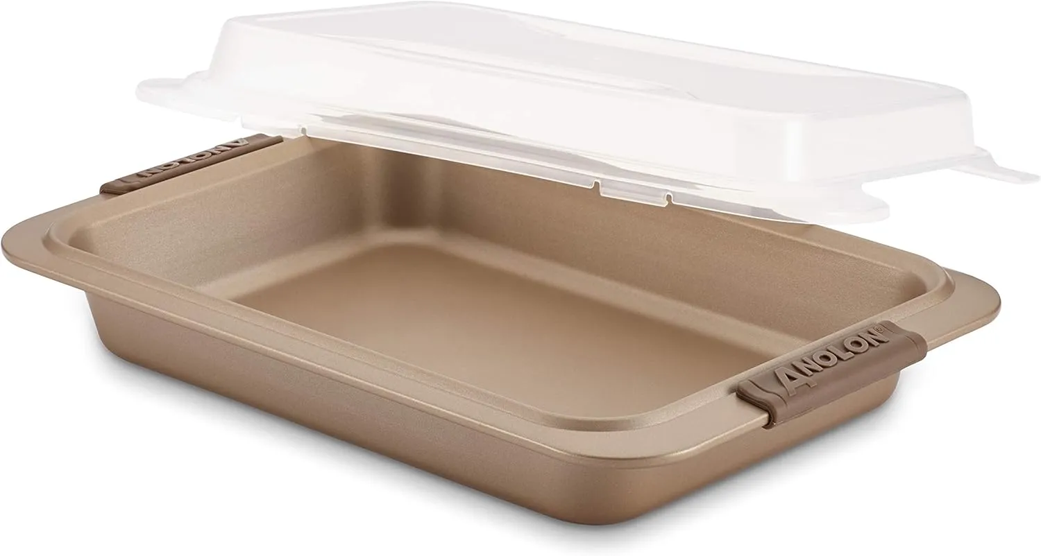 Anolon Bronze Nonstick Baking Pan With Lid / Nonstick Cake Pan With Lid, Rectangle - 9 Inch x 13 Inch, Brown