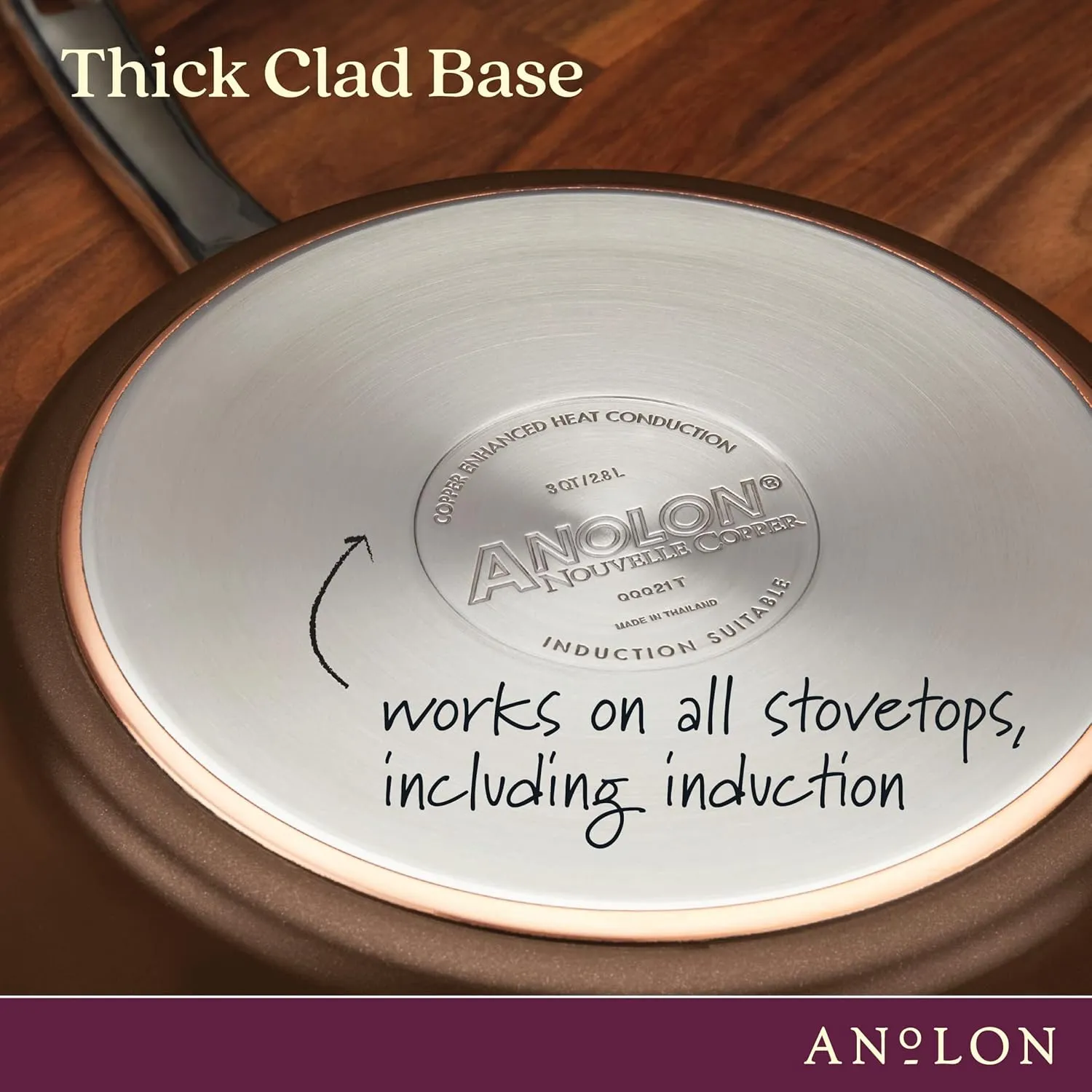 Anolon Nouvelle Copper Hard Anodized Nonstick Sauce Pan/Saucepan/Saucier, 2.5 Quart, Brown, Sable