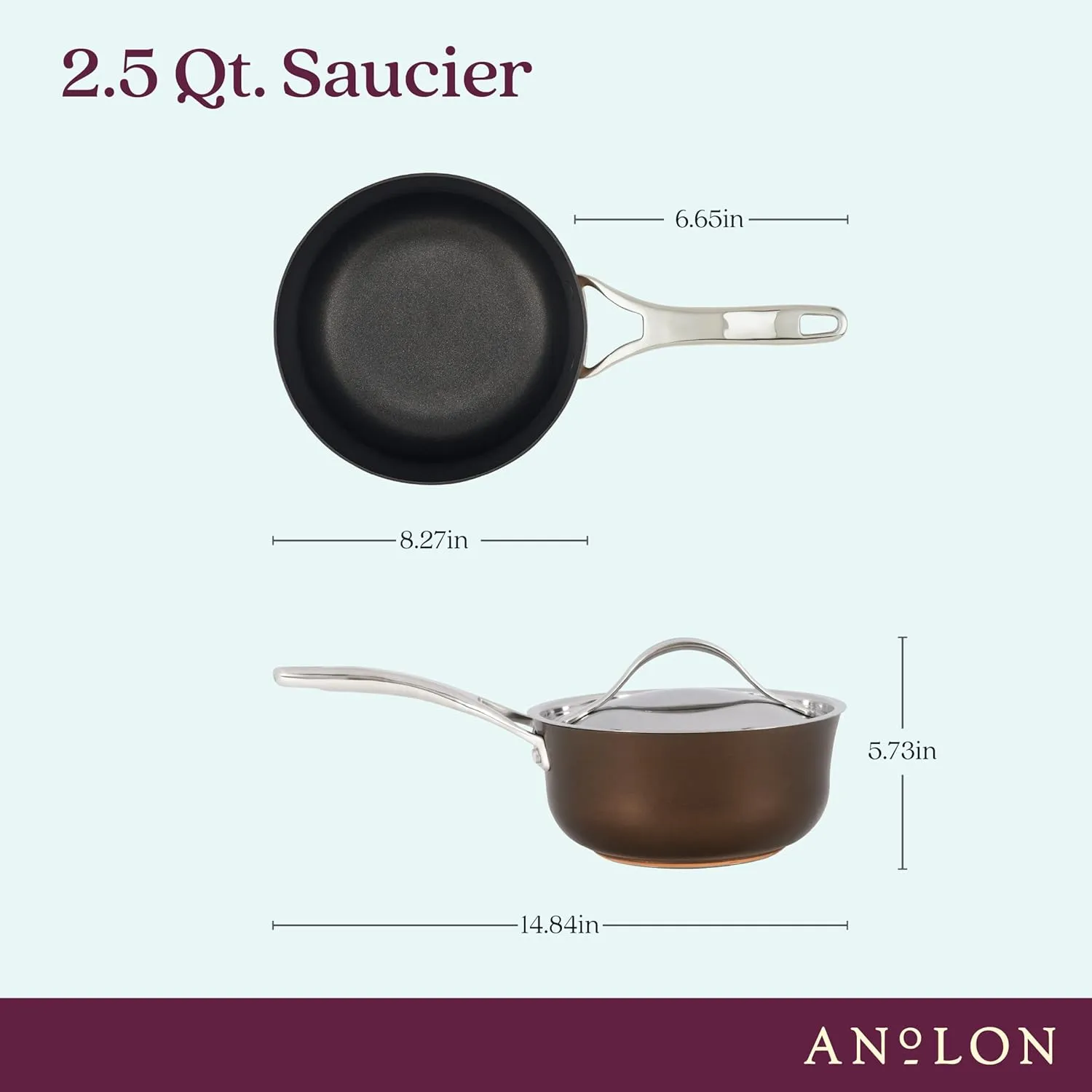 Anolon Nouvelle Copper Hard Anodized Nonstick Sauce Pan/Saucepan/Saucier, 2.5 Quart, Brown, Sable