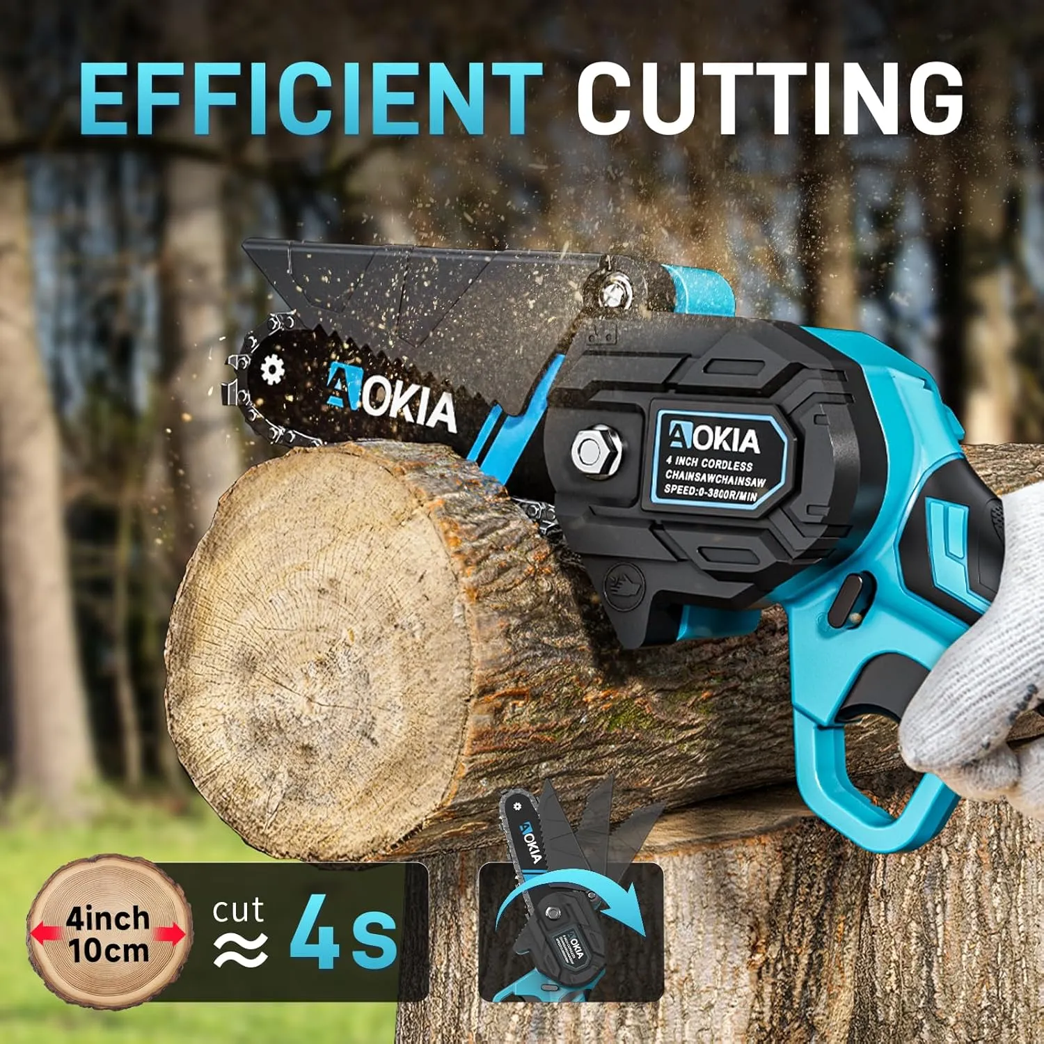 Aokia Mini Chainsaw Portable Electric Chain Saw Cordless Small Handheld Chainsaw for Tree Wood Trimming, Branches, Household and Garden