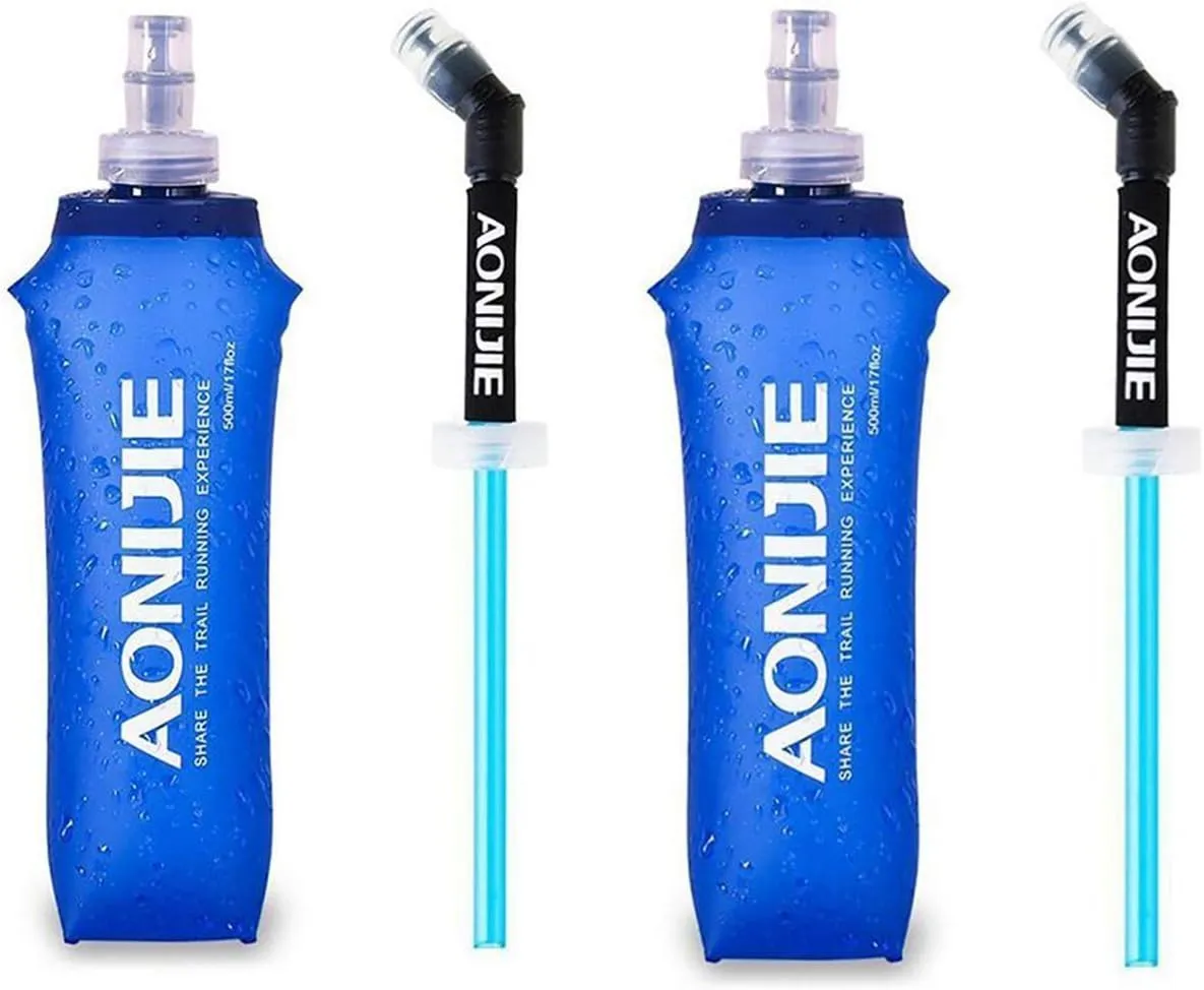 AONIJIE 2 Pack of Soft Soft Folding Hydration Bottle Water Collapsible Flask BPA-Free Bottles (500ml/17.08oz), SD52-500
