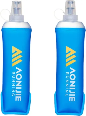 AONIJIE 2 PCS TPU Collapsible Soft Water Bottle 500mL Squeeze Sports Soft Flask for Running, Hiking, Cycling, Climbing (500ML,blue)