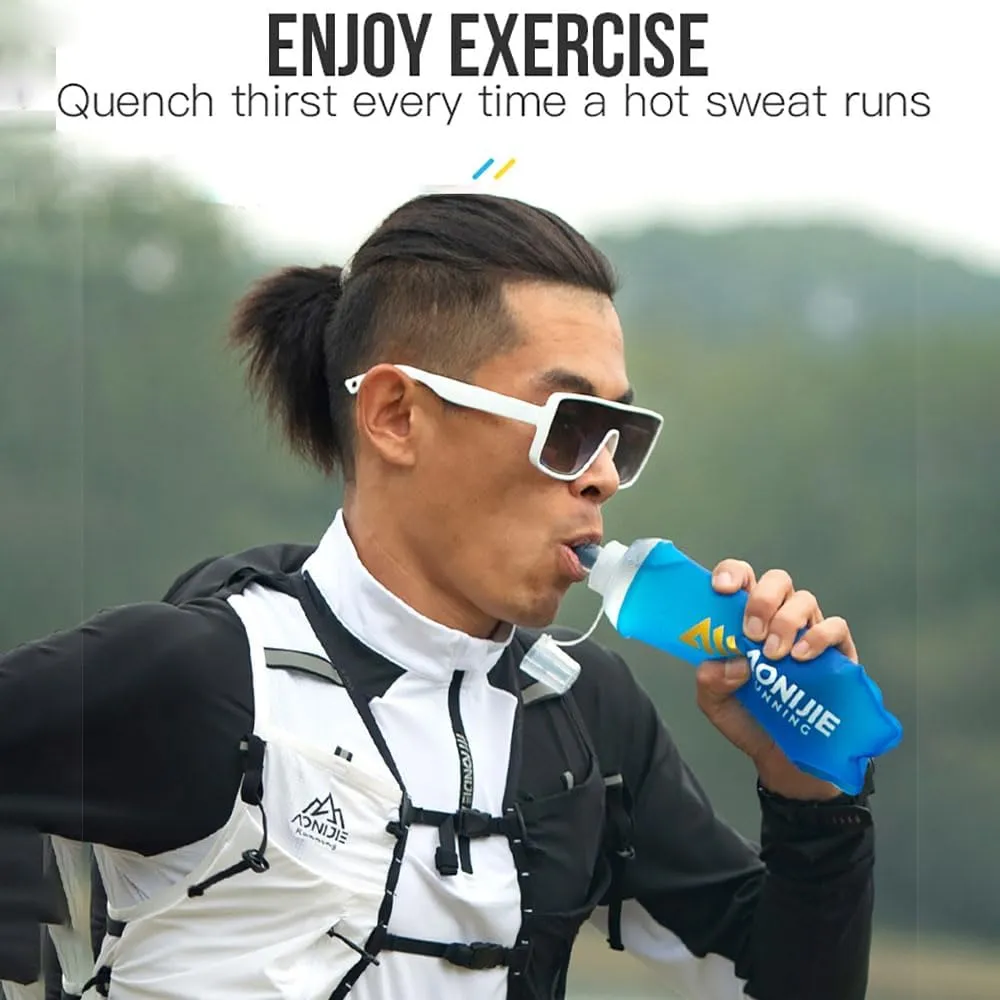 AONIJIE 2 PCS TPU Collapsible Soft Water Bottle 500mL Squeeze Sports Soft Flask for Running, Hiking, Cycling, Climbing (500ML,blue)