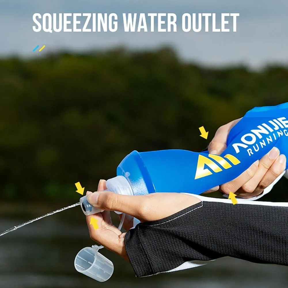 AONIJIE 2 PCS TPU Collapsible Soft Water Bottle 500mL Squeeze Sports Soft Flask for Running, Hiking, Cycling, Climbing (500ML,blue)