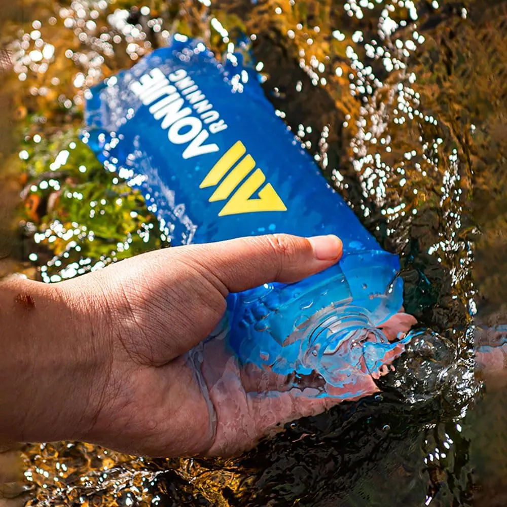 AONIJIE 2 PCS TPU Collapsible Soft Water Bottle 500mL Squeeze Sports Soft Flask for Running, Hiking, Cycling, Climbing (500ML,blue)