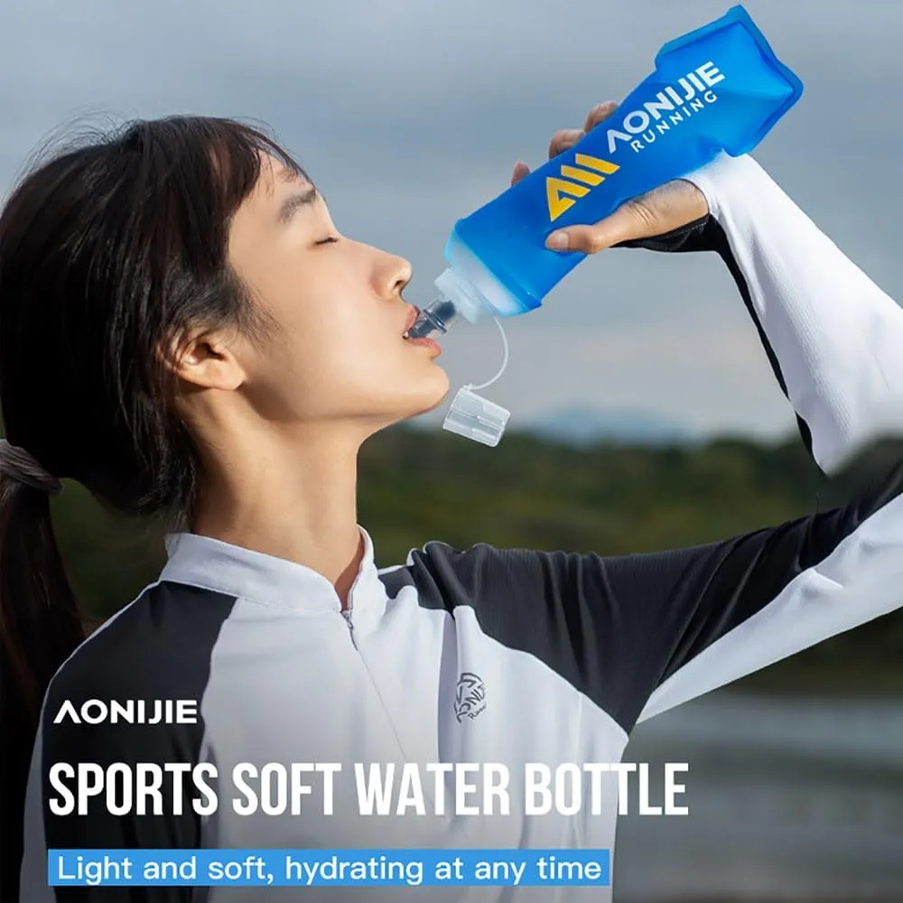 AONIJIE 2 PCS TPU Collapsible Soft Water Bottle 500mL Squeeze Sports Soft Flask for Running, Hiking, Cycling, Climbing (500ML,blue)