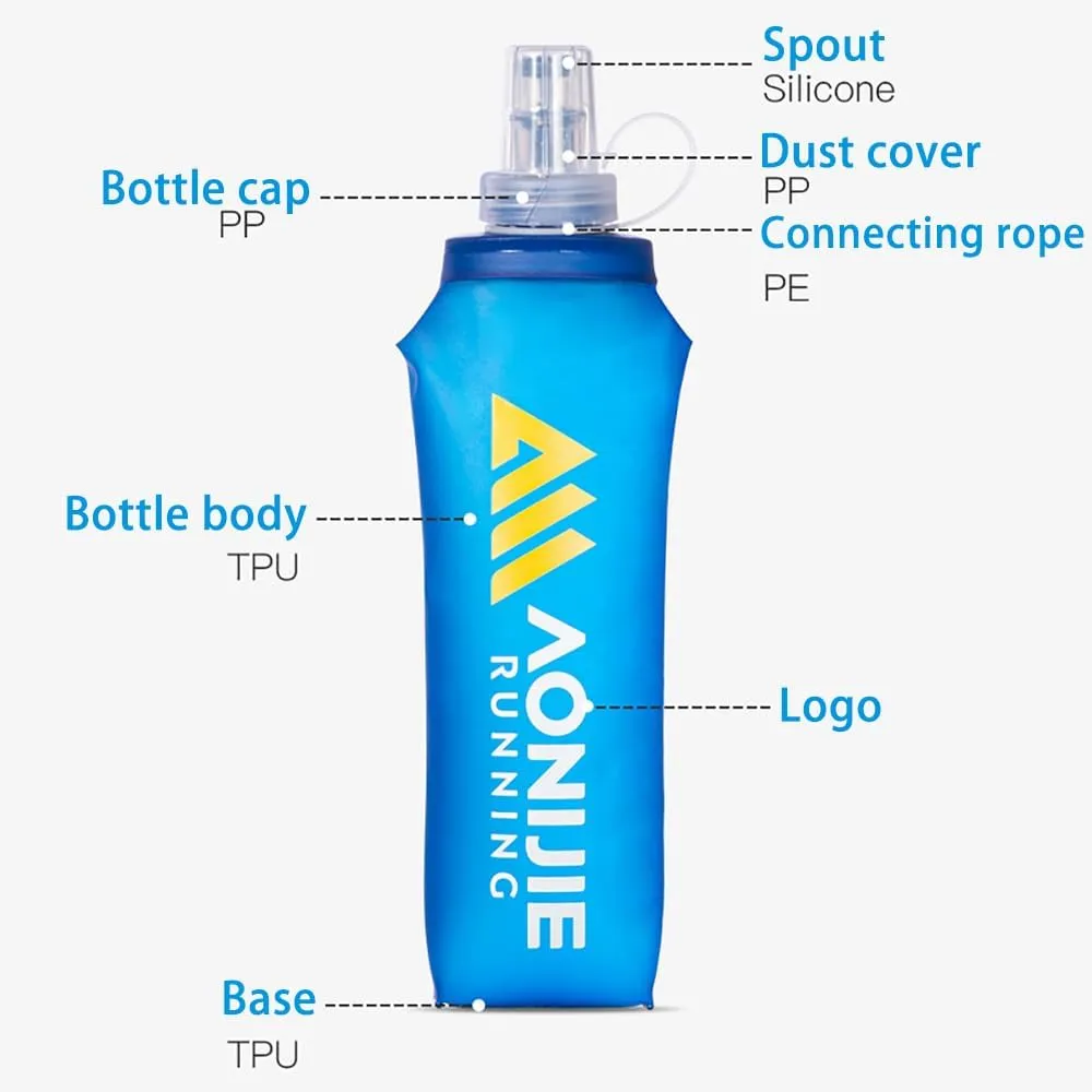 AONIJIE Soft Flask 250mL/500mL TPU Collapsible Water Bottles for Outdoor Sports Hydration Ideal for Running Hiking Cycling Climbing (A#250ML Soft Flask)