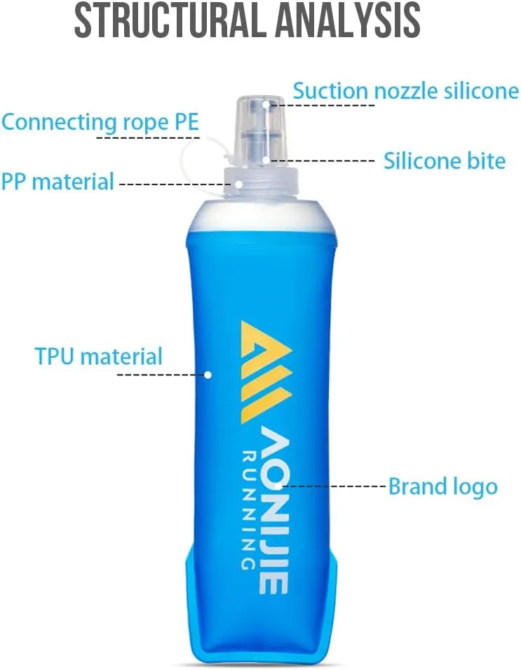 AONIJIE Soft Flask 250mL/500mL TPU Collapsible Water Bottles for Outdoor Sports Hydration Ideal for Running Hiking Cycling Climbing (B#500ML Soft Flask)