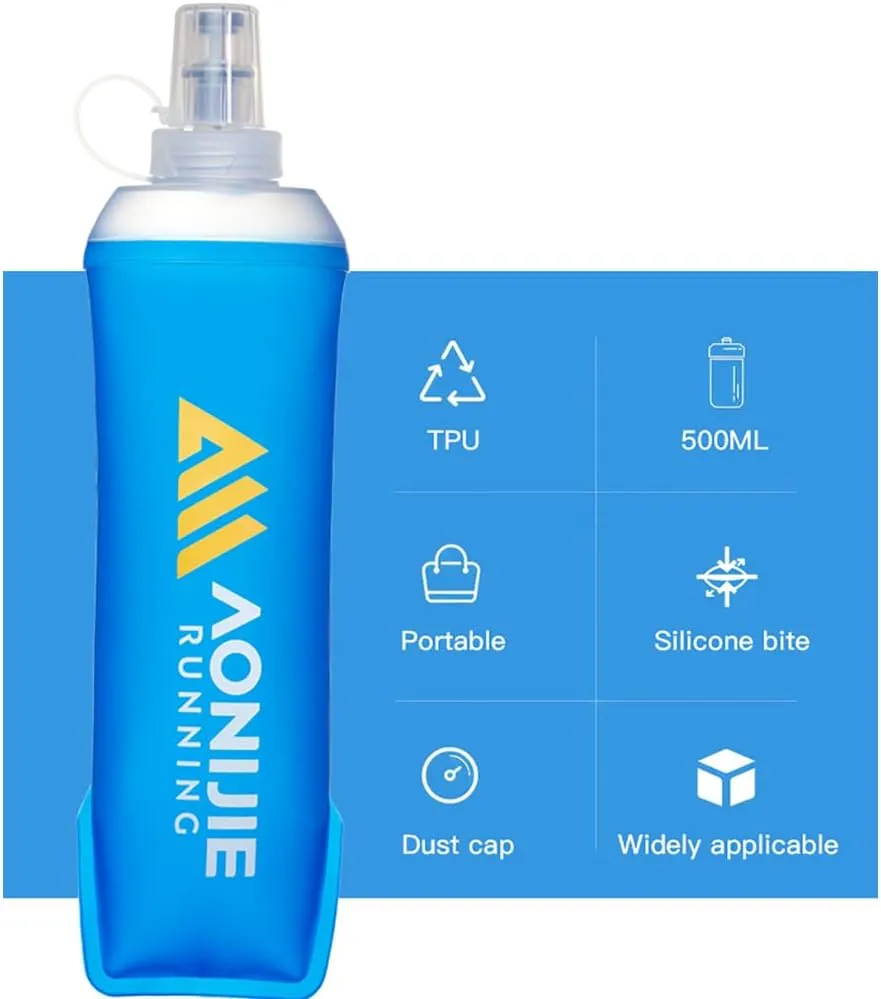 AONIJIE Soft Flask 250mL/500mL TPU Collapsible Water Bottles for Outdoor Sports Hydration Ideal for Running Hiking Cycling Climbing (B#500ML Soft Flask)