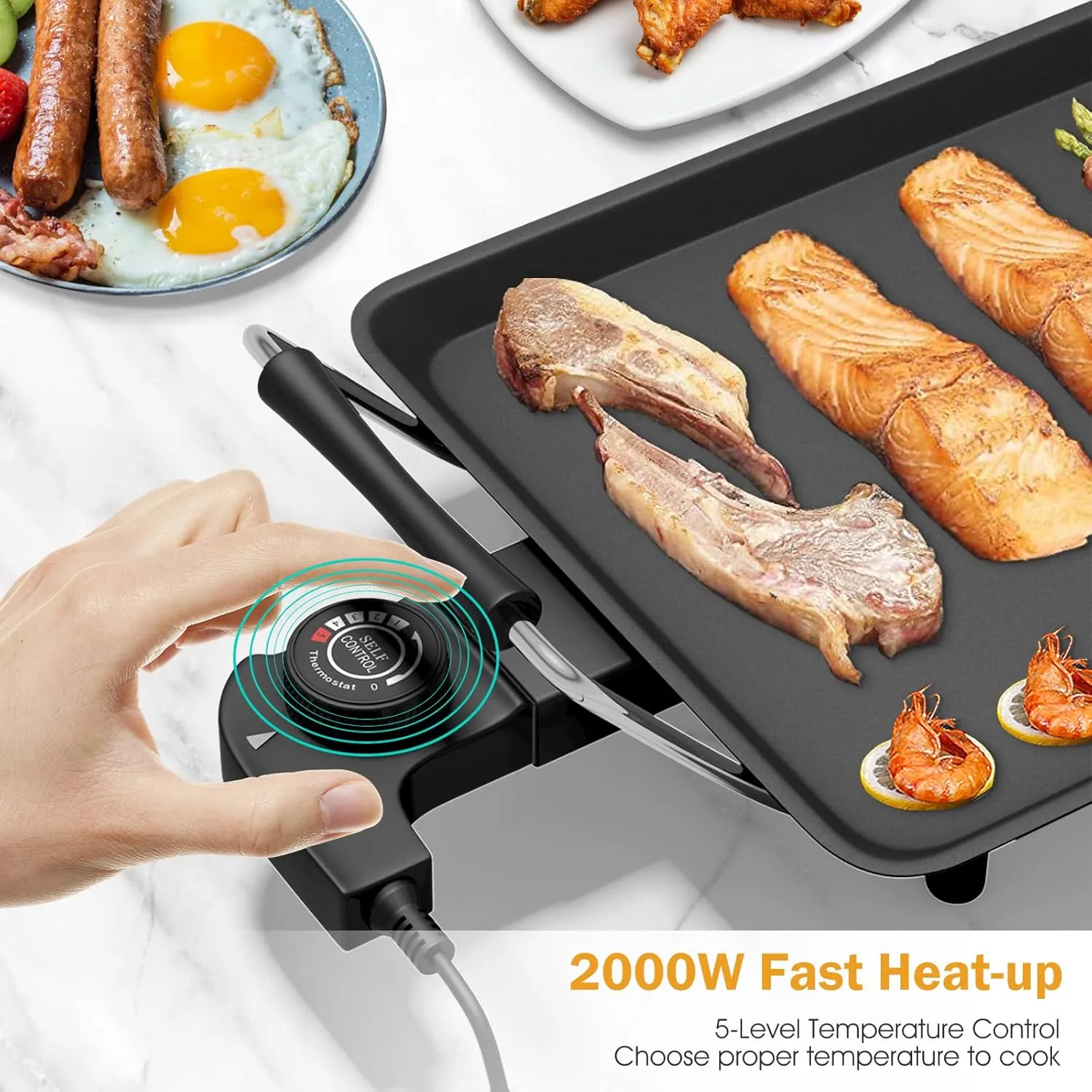 ARLIME Electric Griddle, 35" Teppanyaki Grill w/Extra Large Tabletop, Portable BBQ Grill Electric with Drip Pan & Adjustable Temperature, Long Griddle for Party, Home, Camping, Cooking