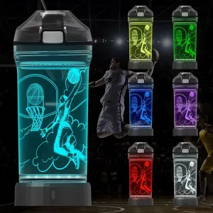 Attivolife Kids Water Bottle, Basketball Sports 3D Illusion LED Light Up with 7 Color Changing - 14 OZ BPA Free - Creative Ideal Travel Cup B-ball Gift for School Kid Boy Child Holiday Camping Picnic