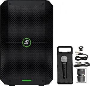 Audiosavings Bundle: Mackie Thump GO 8" Portable Battery-Powered Rechargeable DJ PA Speaker Bluetooth Bundle with Rockville RMC-XLR High-End Metal DJ Handheld Wired Microphone Mic w/ 2Cables (2 Items)