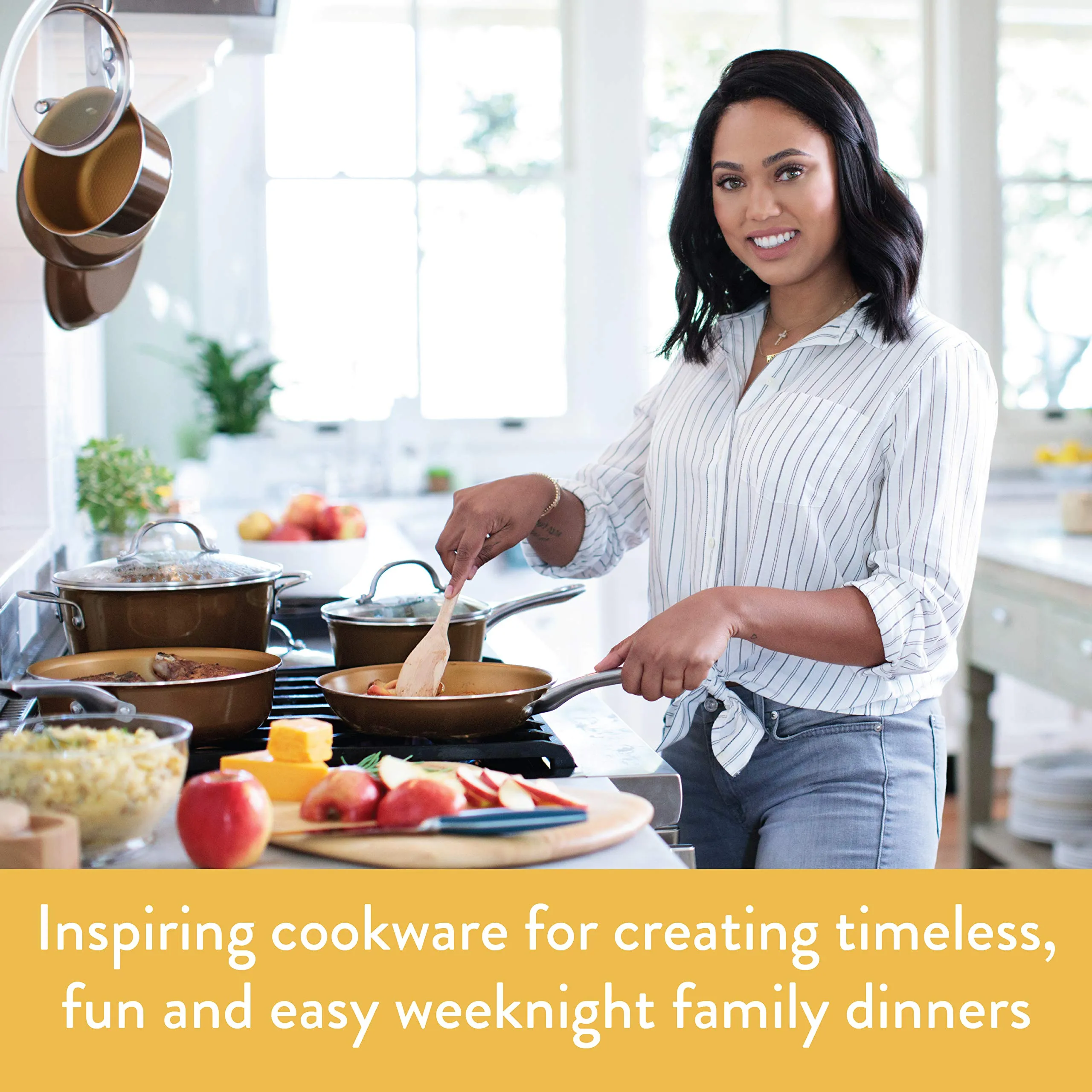 Ayesha Curry Home Collection Nonstick Frying Pan Set / Fry Pan Set / Skillet Set - 9.25 Inch and 11.5 Inch, Brown
