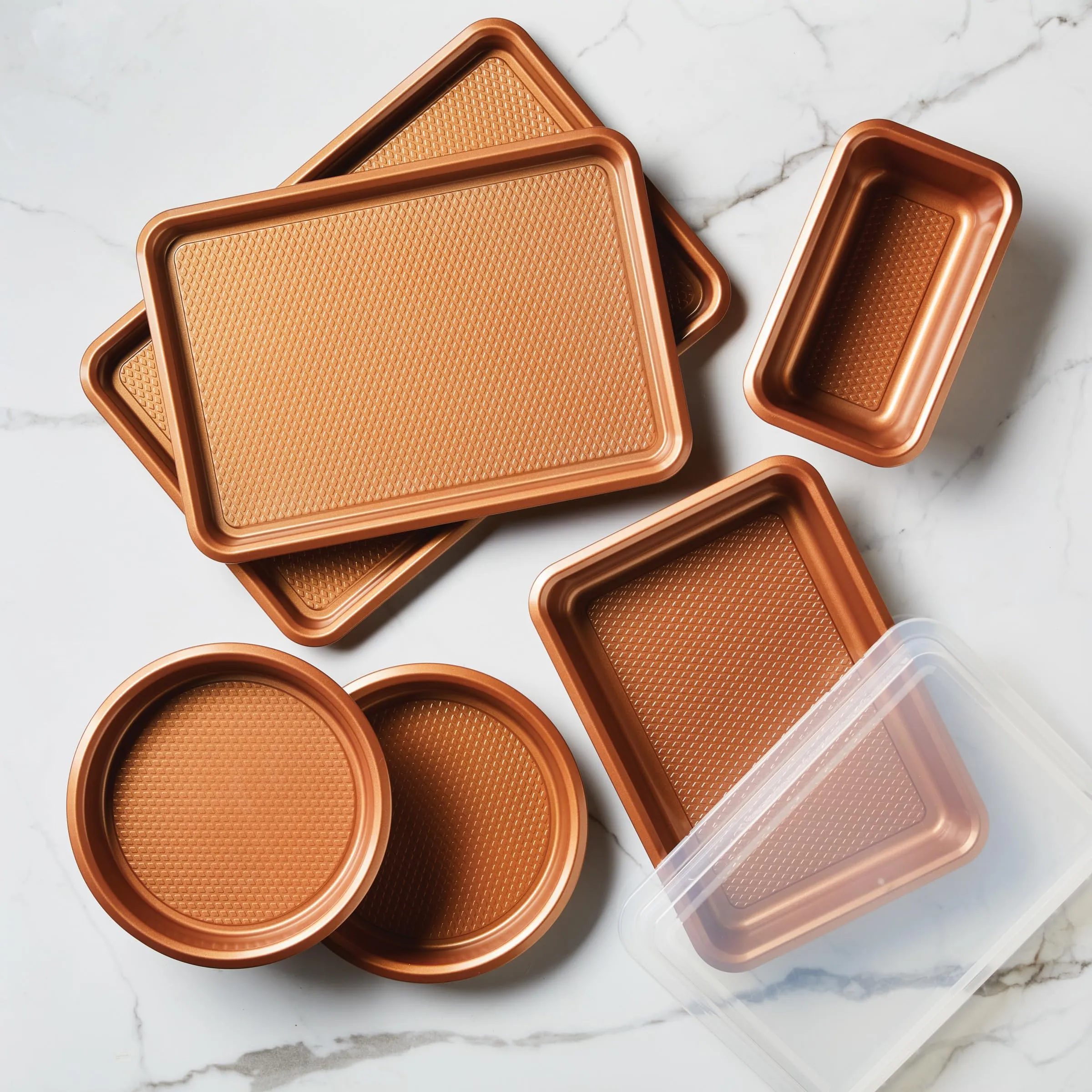 Ayesha Curry Kitchenware Bakeware Nonstick Baking Cookie, Loaf, Cake Pan Set, 7-Piece, Copper