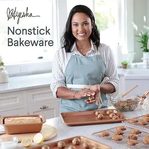 Ayesha Curry Kitchenware Bakeware Nonstick Baking Cookie, Loaf, Cake Pan Set, 7-Piece, Copper