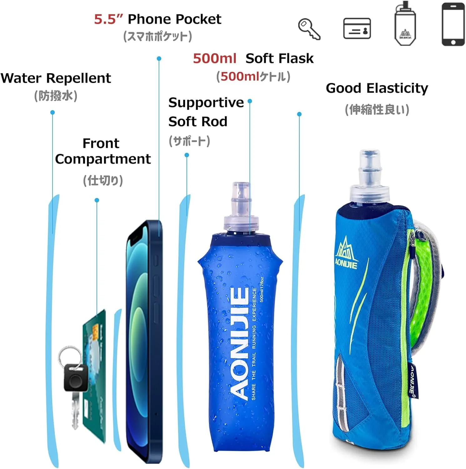 Azarxis TPU Soft Flask Collapsible Water Bottles BPA-Free 250ml 350ml 500ml 600ml for Hydration Vest Pack Running Hiking Cycling Climbing