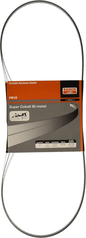 Bahco BAHPB185P 5 Piece Portable Bandsaw Blade, 1/2x0.020-Inch (13 x .050 mm) Dimensions, 44-7/8-Inch (1140mm) Length, Regular Tooth Type, 18 Teeth Per Inch