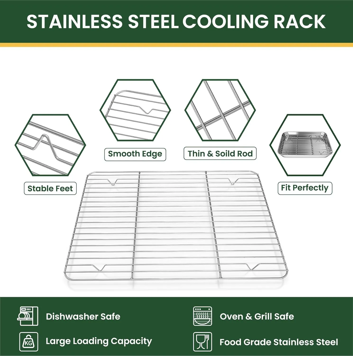 Baking Sheet Cooling Rack Set: 2PCS Stainless Steel Cookie Pan for Toaster Oven with Wire Rack Size 16 x 12 x 1 Inch - Nonstick Heavy Duty & Dishwasher Safe Cooking Tray for Roasting Bacon