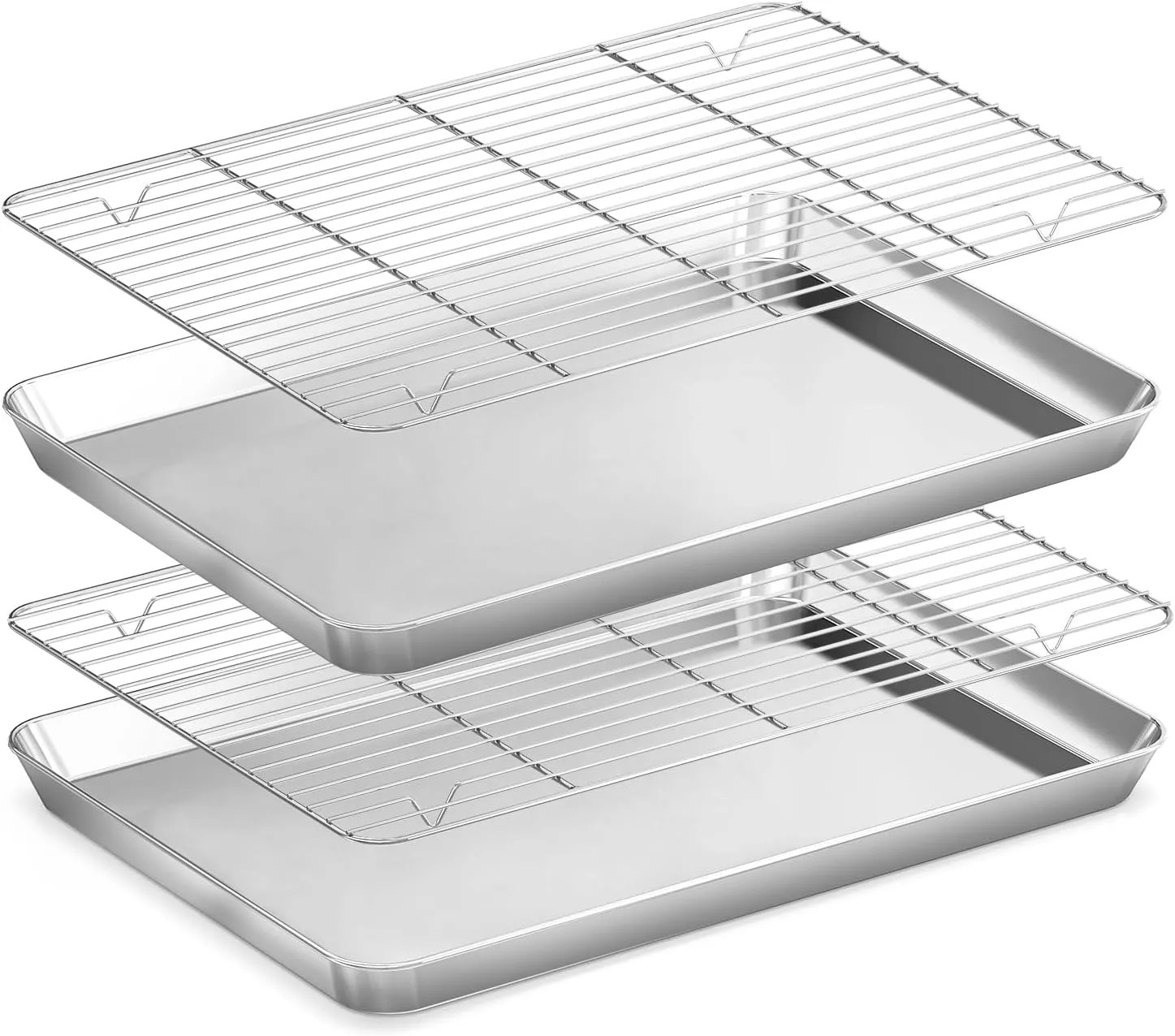 Baking Sheet Cooling Rack Set: 2PCS Stainless Steel Cookie Pan for Toaster Oven with Wire Rack Size 16 x 12 x 1 Inch - Nonstick Heavy Duty & Dishwasher Safe Cooking Tray for Roasting Bacon