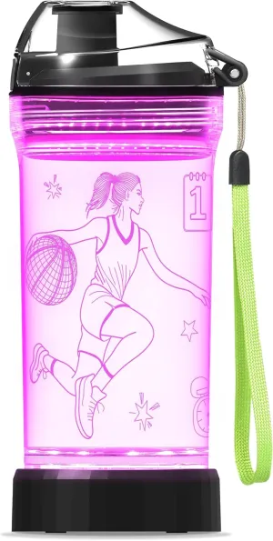 Basketball Gifts for Girls, Light Up Kids Water Bottle, Basketball Accessories for Girls Sport Cup with 3D Glowing LED Light - 14 OZ Tritan BPA-Free - Gifts for School, Camping, and Holidays
