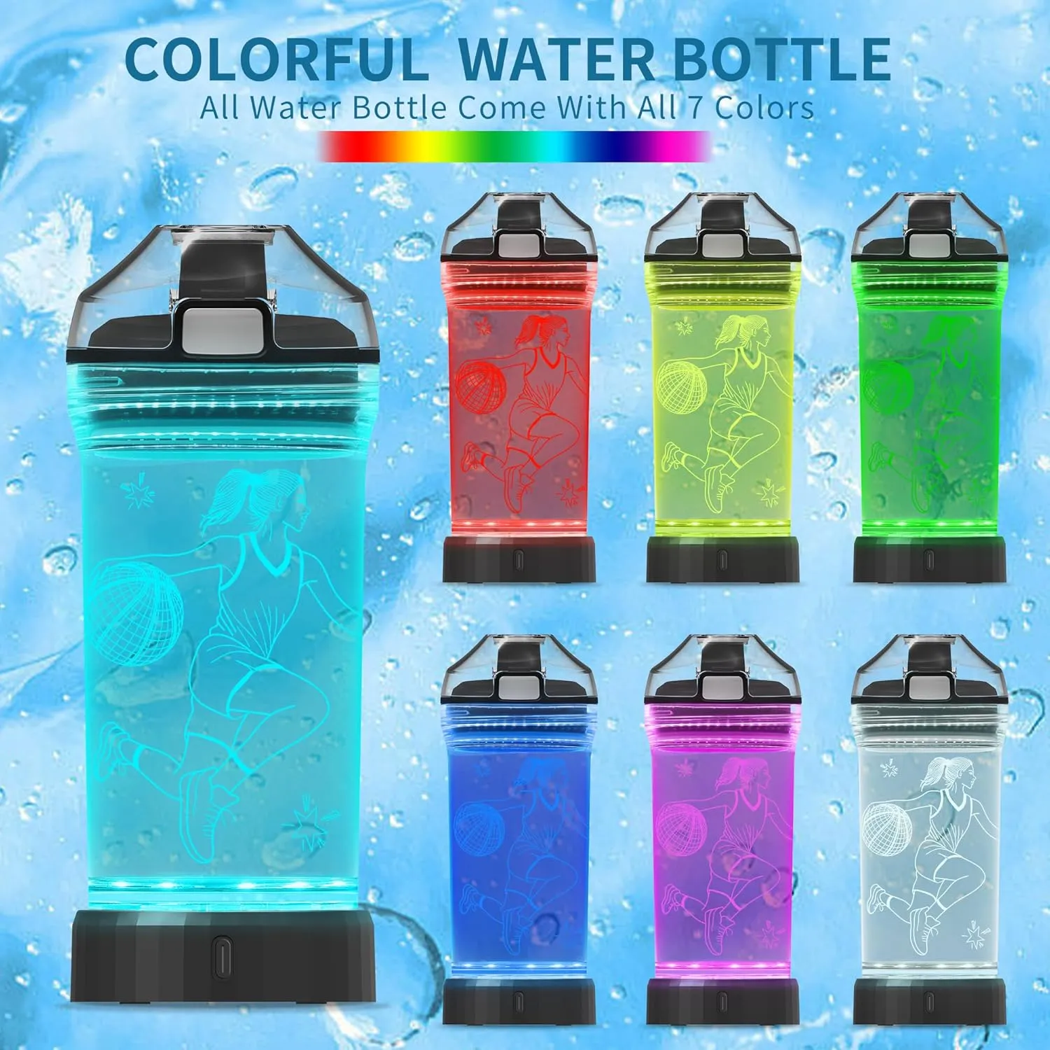 Basketball Gifts for Girls, Light Up Kids Water Bottle, Basketball Accessories for Girls Sport Cup with 3D Glowing LED Light - 14 OZ Tritan BPA-Free - Gifts for School, Camping, and Holidays