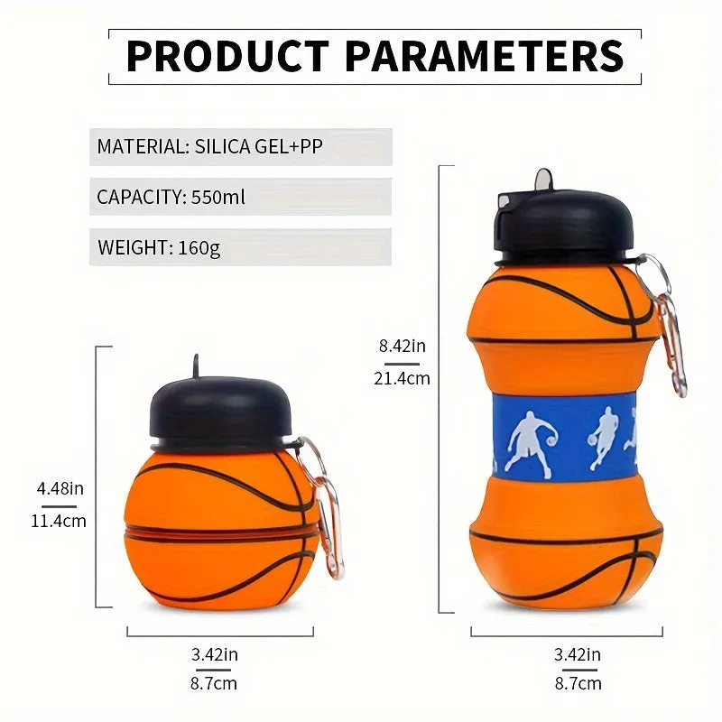 Basketball Water Bottle - 1pc 550ml/18.6oz Collapsible Portable And Leakproof Water Cup, Suitable For Fitness, Outdoor Activities FS