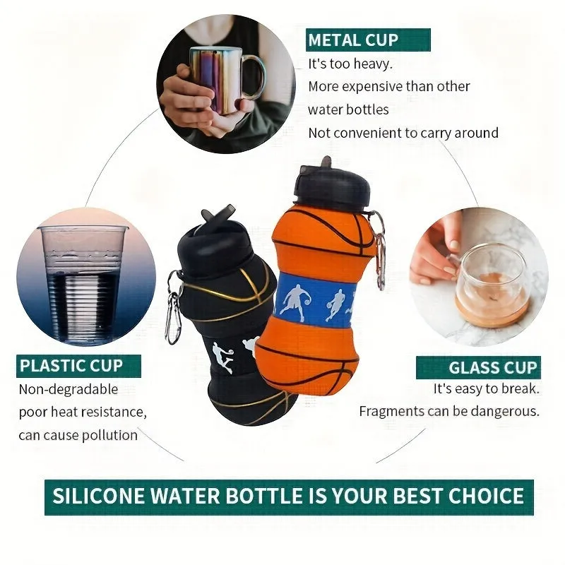 Basketball Water Bottle - 1pc 550ml/18.6oz Collapsible Portable And Leakproof Water Cup, Suitable For Fitness, Outdoor Activities FS