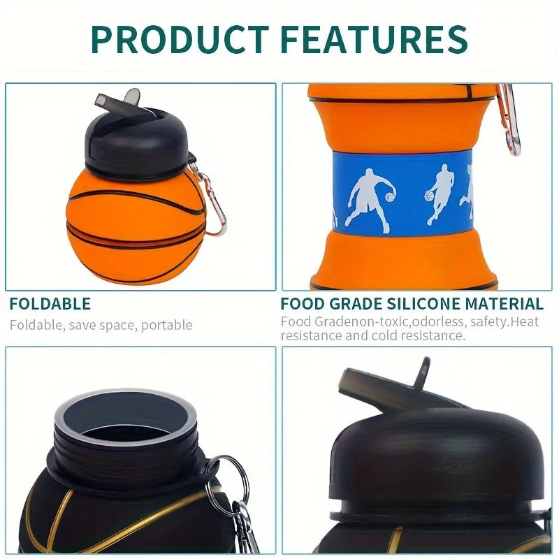 Basketball Water Bottle - 1pc 550ml/18.6oz Collapsible Portable And Leakproof Water Cup, Suitable For Fitness, Outdoor Activities FS