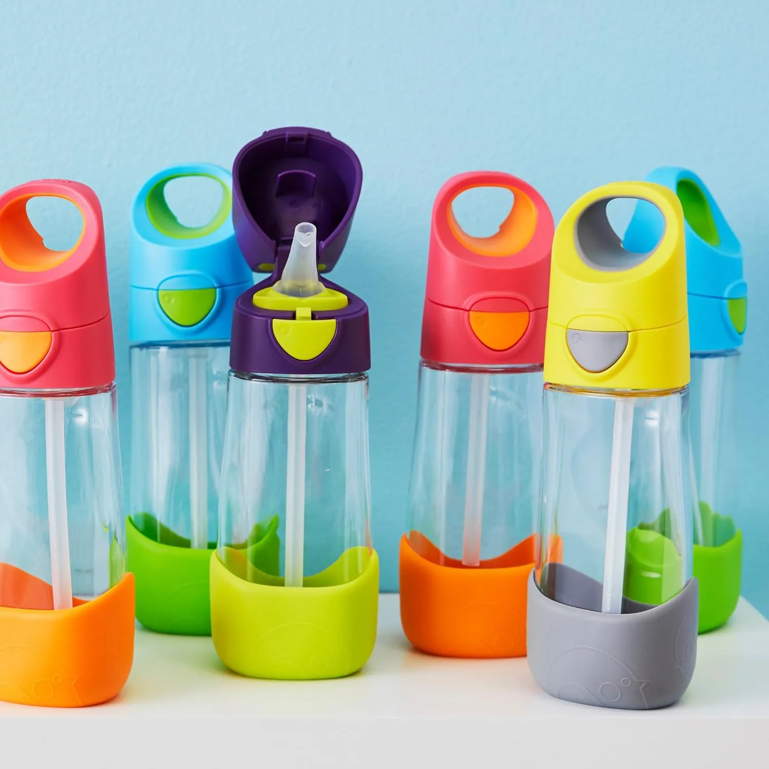 b.box 20 oz Tritan Drink Bottle: Kids Water Bottle w/Straw & Lid for School, Travel, Daycare. Spill & Leak Proof. Easy Grip Triangle Shape. BPA Free, Dishwasher Safe.