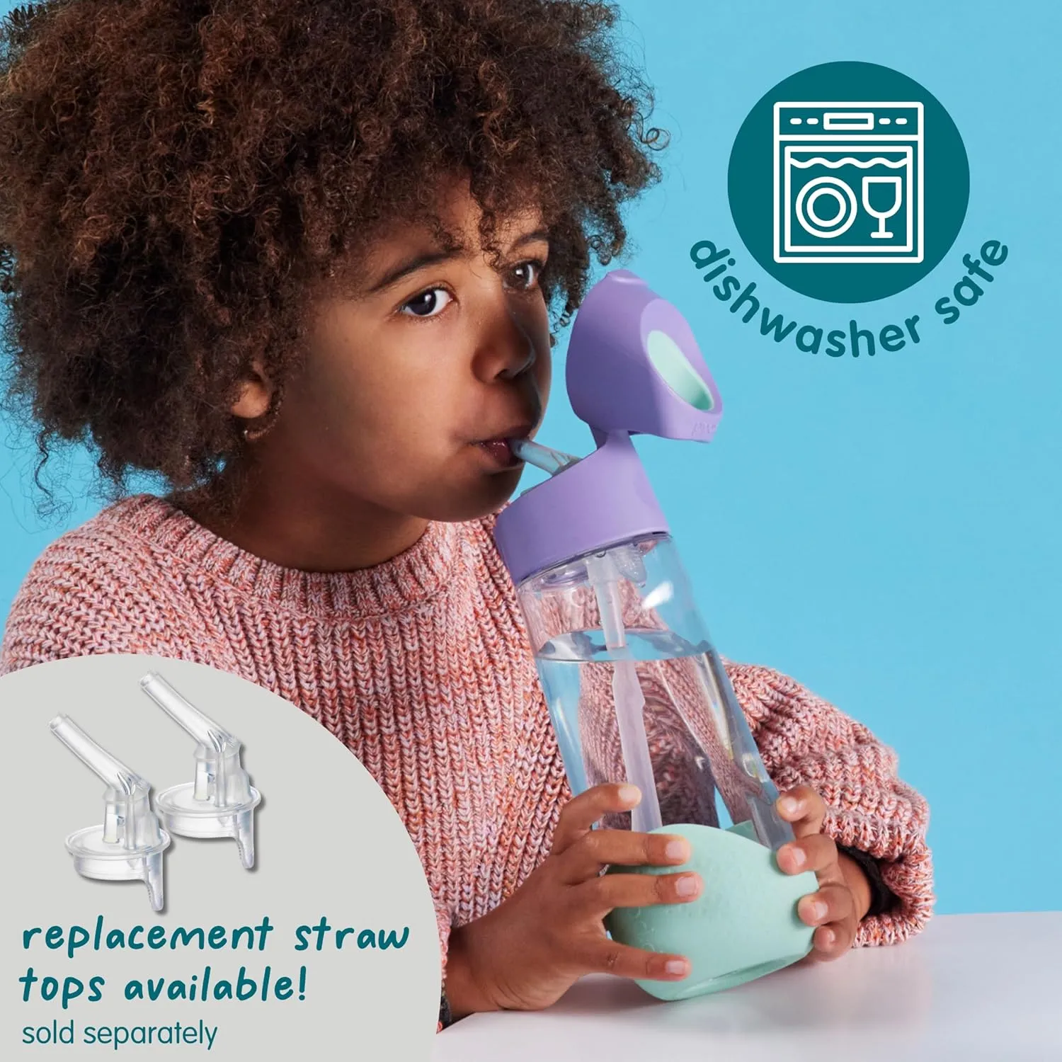 b.box 20 oz Tritan Drink Bottle: Kids Water Bottle w/Straw & Lid for School, Travel, Daycare. Spill & Leak Proof. Easy Grip Triangle Shape. BPA Free, Dishwasher Safe.